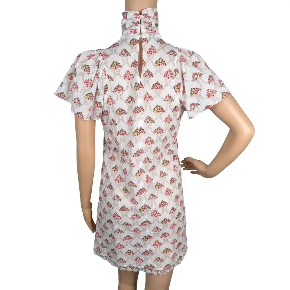 Corey Lynn Calter Vintage Y2K Cotton Shift Dress Eyelet Lace Flutter Sleeve 4